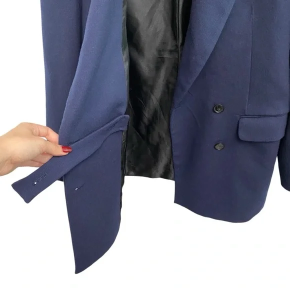 Zara Double Breasted Blazer In Navy Blue With Interior Strap Size Large - Picture 6 of 12